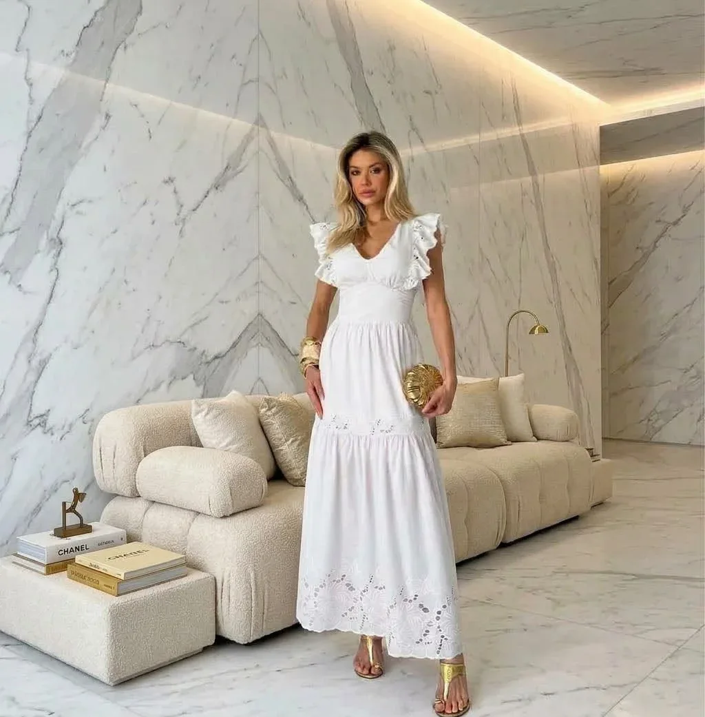 VESTIDO LONGO DE LEISSE   CENPORCENTO ALGODAO