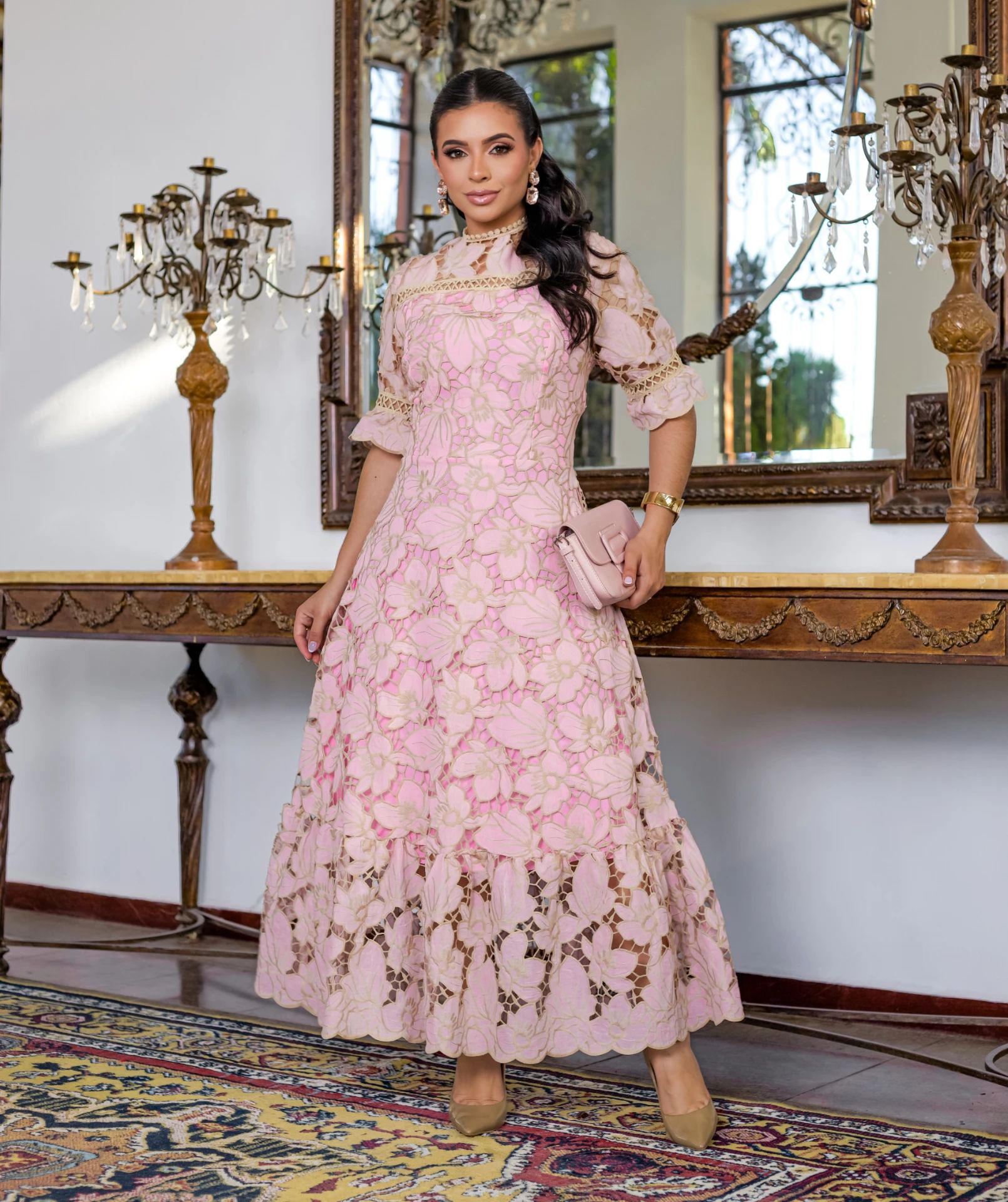 Vestido Livia Lese Rechilieu TAMANHO EXG (Bordado flores) Forrado por dentro