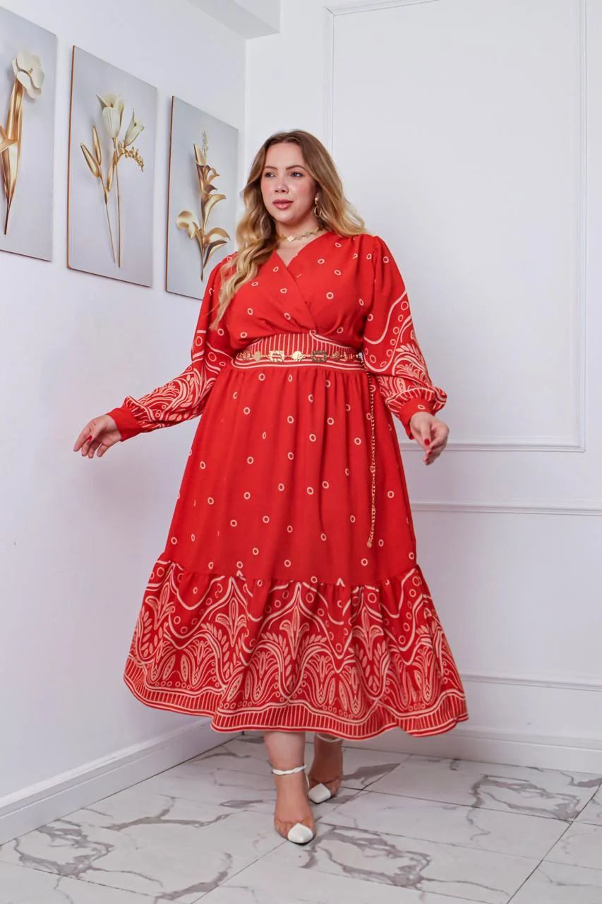VESTIDO LONGO MANGA <ESTAMPADO>